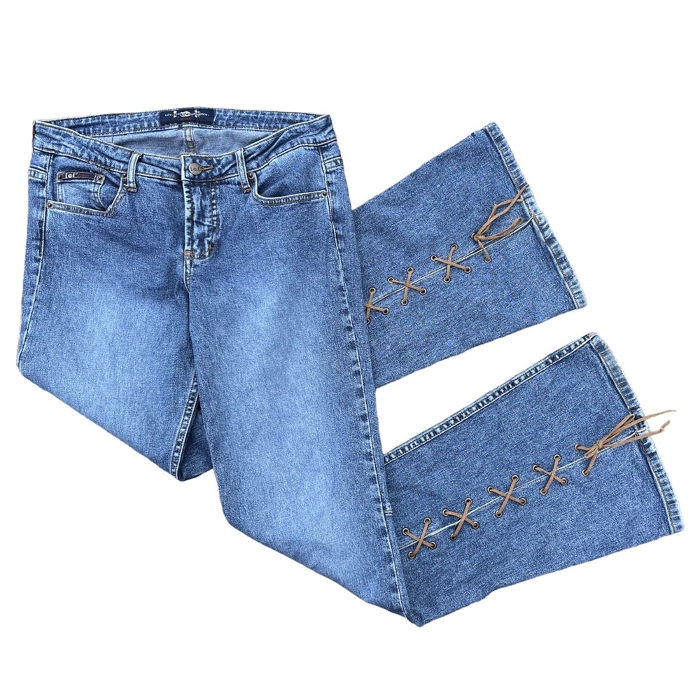 Vintage Y2K Lei Lace Up Flare Leg Low Rise Medium Wash Jeans Size 9